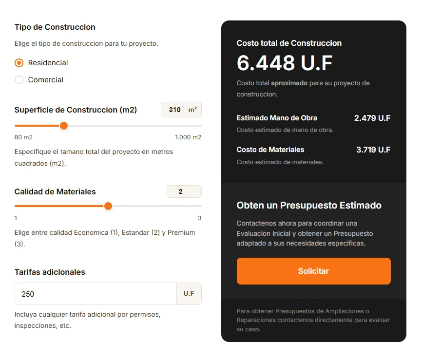 Calculadora de costos de construcción Chiloé
